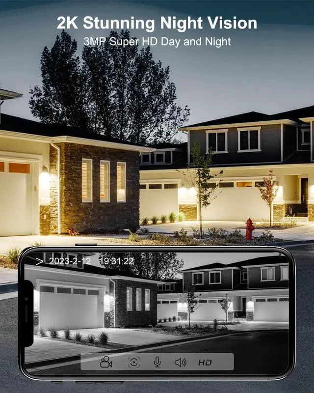 Alt view image 2 of 7 - 2K Security Cameras Wireless Outdoor, 3MP AI Motion Detection & Color Night Vision Home Security Cameras, Two-Way Talk, Spotlight Siren Alarm, Work with Alexa, Battery Powered, IP65
