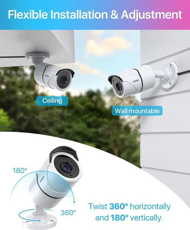 Alt view image 6 of 7 - ZOSI 2MP 1080P HD-TVI CCTV Home Security Camera with Audio, Built-in Mic, IP66 Weatherproof, Night Vision, Indoor Outdoor Surveillance Camera, Only Compatible for ZOSI 3K Lite Analog DVR - White