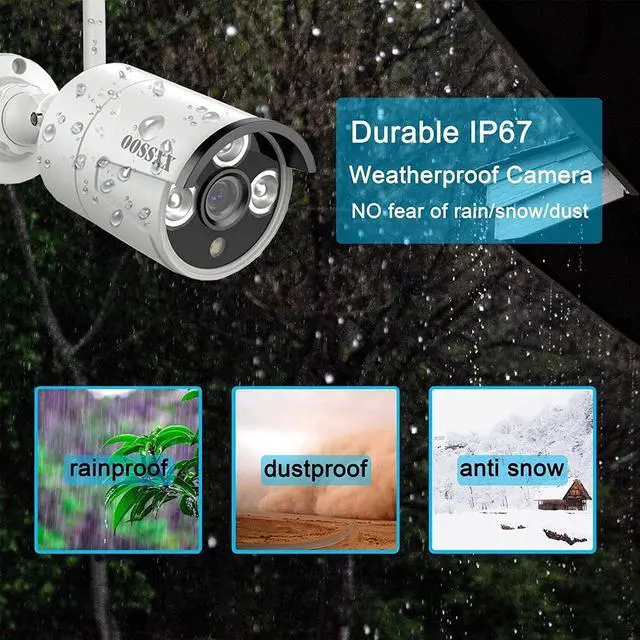 Alt view image 3 of 7 - OOSSXX Microphone Inside Outdoor Security 1080P Camera, IP67 Waterproof WiFi Camera, Wireless Surveillance Camera with Night Vision Wireless 1080P Extend Camera for Old System