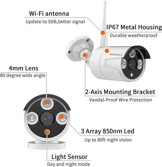 Alt view image 6 of 7 - OOSSXX Microphone Inside Outdoor Security 1080P Camera, IP67 Waterproof WiFi Camera, Wireless Surveillance Camera with Night Vision Wireless 1080P Extend Camera for Old System