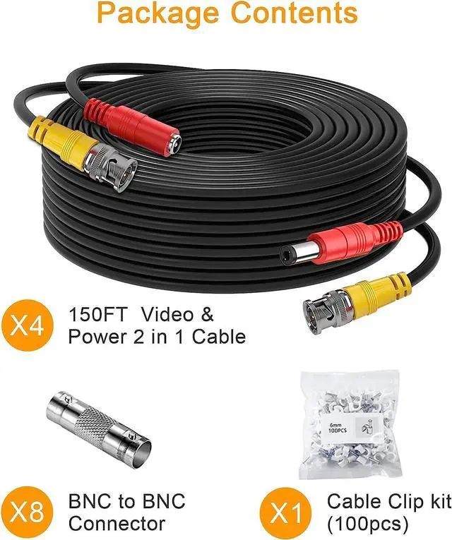 Alt view image 7 of 7 - Bnc Cable 4x150ft All-in-One Siamese Video and Power Security Camera Cable,BNC Extension Wire Cord with 2 Female Connectors for All Max 5MP HD CCTV DVR Surveillance System (4x150ft,Black)