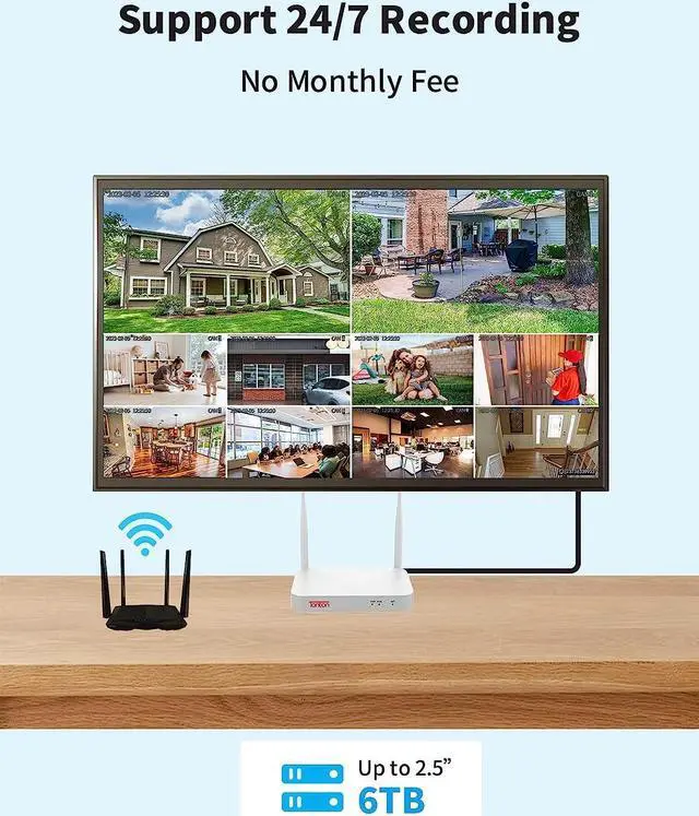Alt view image 7 of 7 - Tonton 4K Ultra HD Wireless Security Camera System with 10CH NVR Recorder,Dual WiFi,Human&Vehicle Detection,Email Alert,Support Alexa,Plug and Play,NO HDD Included-White