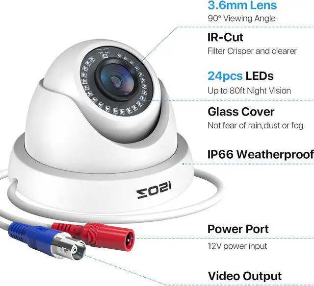 Alt view image 2 of 7 - ZOSI 4Pack 2.0MP HD 1080P Security Cameras Kit, 80ft Night Vision, Indoor Outdoor Home CCTV Dome Camera for 1080P/5MP/4K HD-TVI Analog DVR System