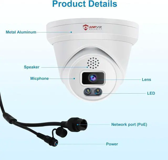 Alt view image 6 of 7 - Anpviz 6MP POE Camera, UltraHD IP Camera with Mic& Speaker, Smart Color Night Vision Security Turret Camera for Day& Night, AI Human& Vehicle Detection Dome Camera with 2.8mm Lens, MicroSD(U Series)