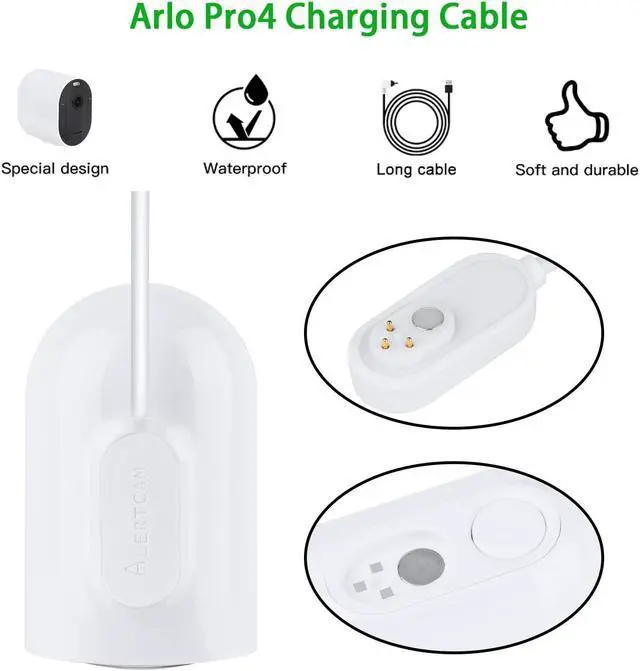 Alt view image 3 of 7 - ALERTCAM 2Pack 5m Power Cable for Arlo Pro/Ultra Cameras, Weatherproof Magnetic Charging Cable with Adapter - White