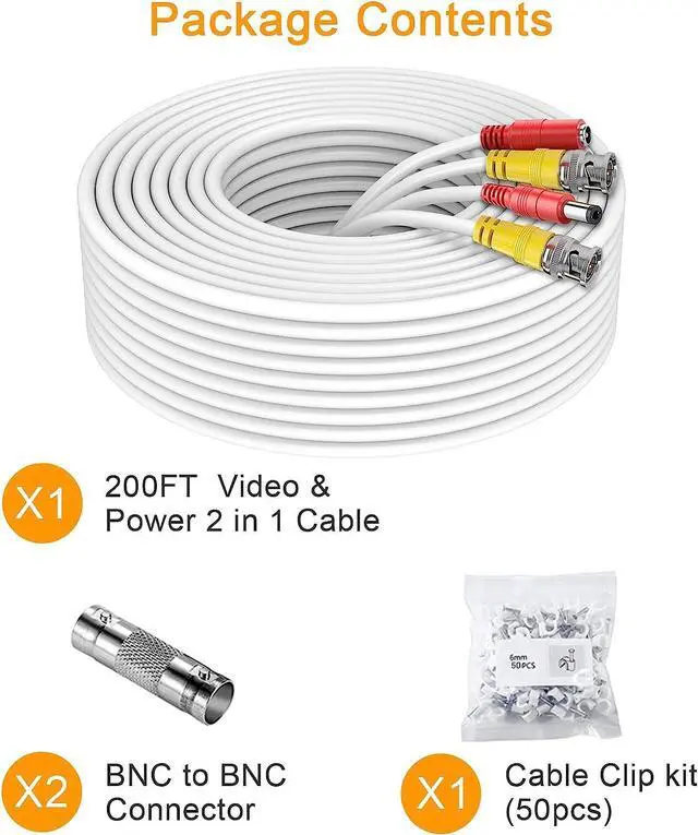 Alt view image 7 of 7 - Bnc Cable 200ft All-in-One Siamese BNC Video and Power Security Camera Cable BNC Extension Wire Cord with 2 Female Connectors for All Max 5MP HD CCTV DVR Surveillance System (200ft Cable, White)