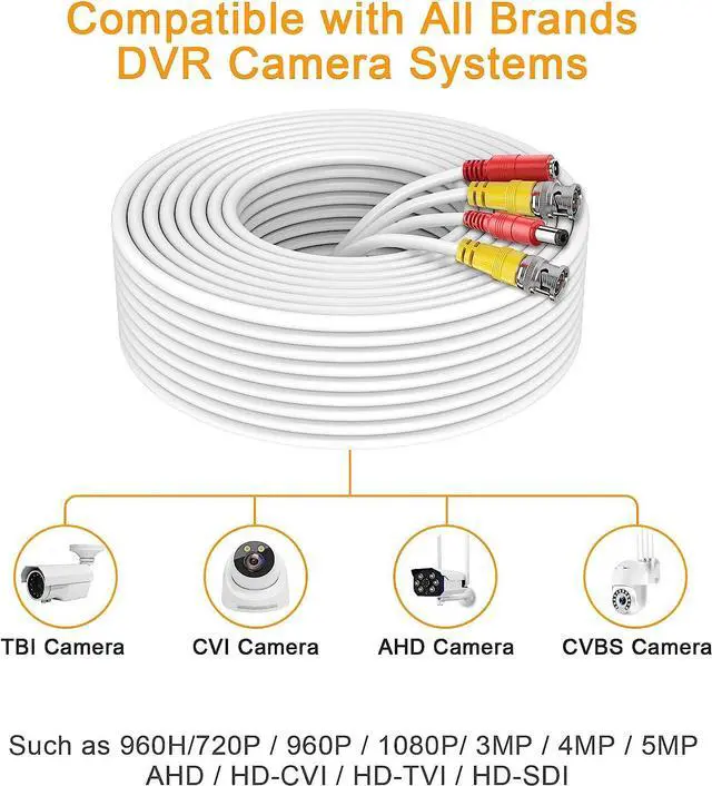 Alt view image 5 of 7 - Bnc Cable 200ft All-in-One Siamese BNC Video and Power Security Camera Cable BNC Extension Wire Cord with 2 Female Connectors for All Max 5MP HD CCTV DVR Surveillance System (200ft Cable, White)