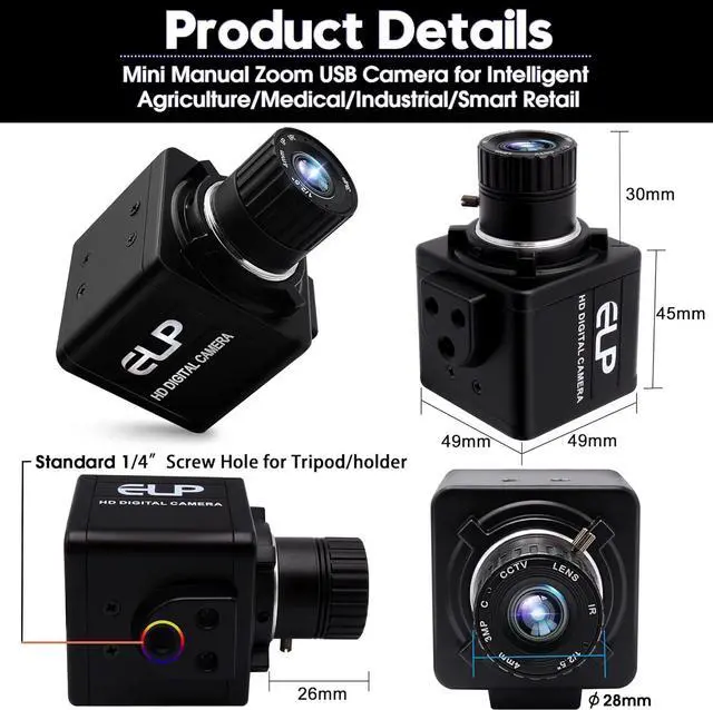 Alt view image 6 of 7 - ELP USB Camera Manual Zoom 4mm Lens Prototype Camera 2Megapixel 1080p Webcam Cmos OV2710 Webcamera High fps 100fps Web Cam Security Surveillance Dog Pet Baby Video Monitoring USB Cameras for Most OS