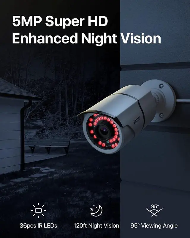 Alt view image 2 of 7 - Gadpiparty ZOSI 16CH 4K PoE Home Security Cameras System,H.265+ 16Channel 8MP NVR with 4TB HDD,6Pcs 5MP Outdoor Indoor PoE IP Bullet Camera,Color Night Vision,Motion Alert,IP66 Weatherproof,for 24/7