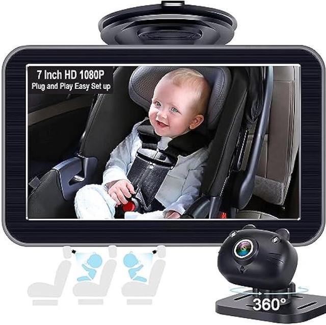 DoHonest Baby Car Camera HD 1080P: 360 Rotating Plug and Play Easy Install  3 Mins Rear Facing Car Baby Monitor with Camera Crystal Night Vision  Backseat Camera Two Kids -V 