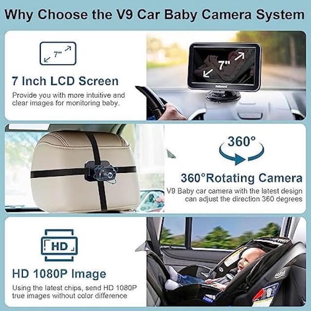 DoHonest Baby Car Camera HD 1080P: 360 Rotating Plug and Play Easy Install  3 Mins Rear Facing Car Baby Monitor with Camera Crystal Night Vision  Backseat Camera Two Kids -V 