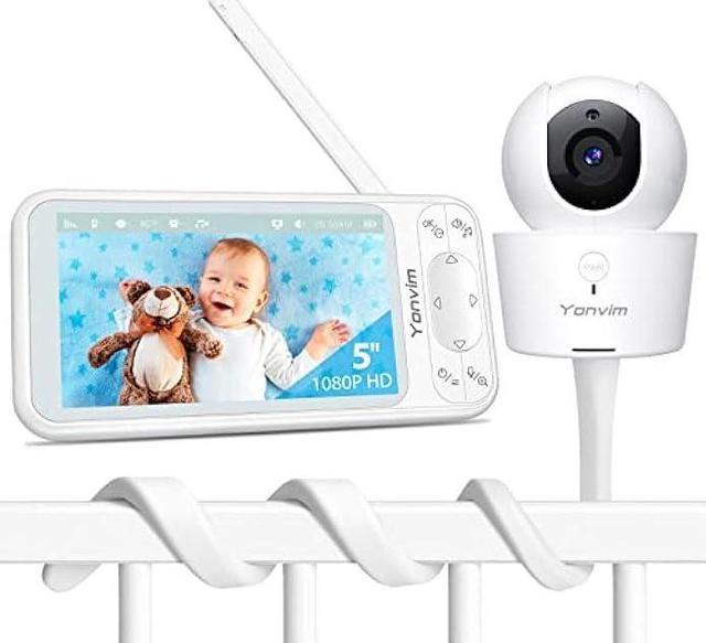 Yonvim 5 Inch 1080P Baby Monitor, Video Baby Monitor with Camera and Audio  No WiFi Needed, 5000mAh Battery, 2 Mounts, Night Vision, Long Range, 2-Way  Talk, Remote Pan Tilt, Temperature Sensor 