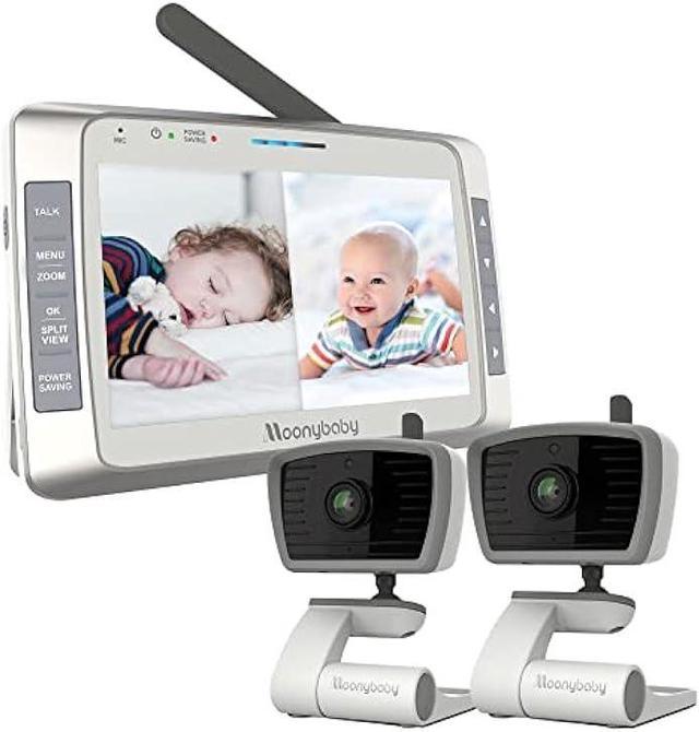 Moonybaby 5 HD A.N.R. (Auto Noise Reduce) Baby Monitor with 2 Cameras.  Model: Trust 50, No WiFi, Long Range, Quad Split Screen, Auto Night Vision,  2-Way Audio, Baby Room Temperature Display, Lullaby 