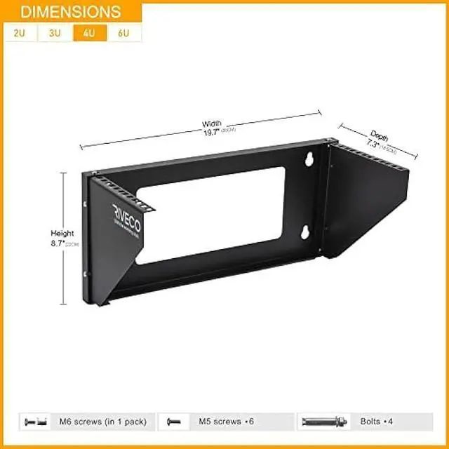 Alt view image 4 of 6 - RIVECO 4U Wall Mount Rack for Network| Reinforced Heavy Load 66-99 LBS Small Server Racks Vertical & Horizontal Mounting for 19 inches IT & Studio Equipment.