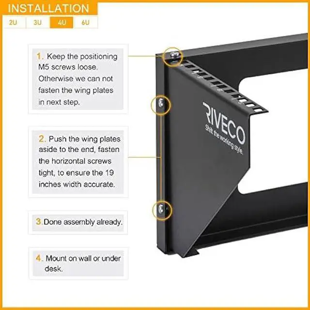 Alt view image 5 of 6 - RIVECO 4U Wall Mount Rack for Network| Reinforced Heavy Load 66-99 LBS Small Server Racks Vertical & Horizontal Mounting for 19 inches IT & Studio Equipment.