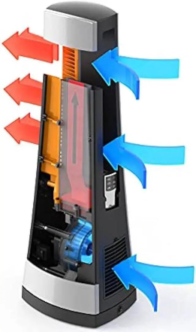 Alt view image 5 of 6 - Lasko Oscillating Bladeless Ceramic Tower Space Heater for Home with Enhanced Safety, Adjustable Thermostat, Filter, Timer and Remote Control, 27 Inches, Silver, 1500W, AW300