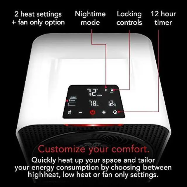 Alt view image 4 of 5 - Vornado Velocity 5 Whole Room Space Heater with Auto Climate Control, Timer, and Safety Features, White, Large