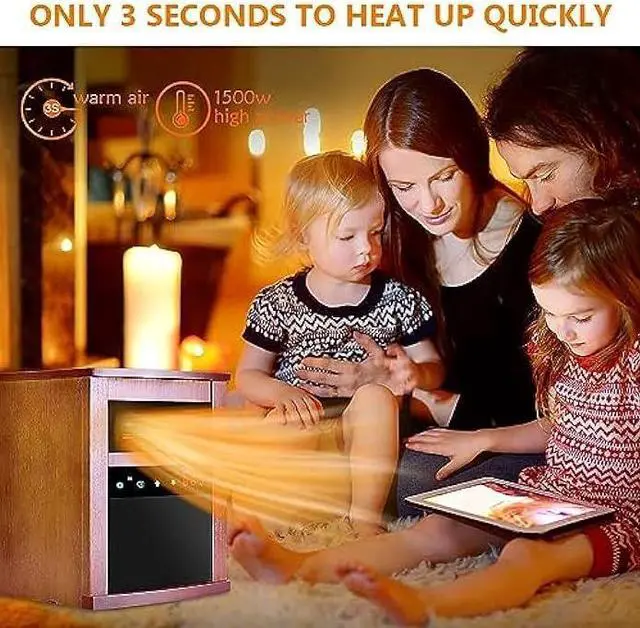 Alt view image 2 of 5 - Air Choice Electric Space Heater, 1500W Infrared Heater w/ 3 Heating Mode, Thermostat, Remote Control & 12h Timer, Small Portable Room Heaters for Indoor Use, Bedroom, Office, Living Room, Dark Walnut