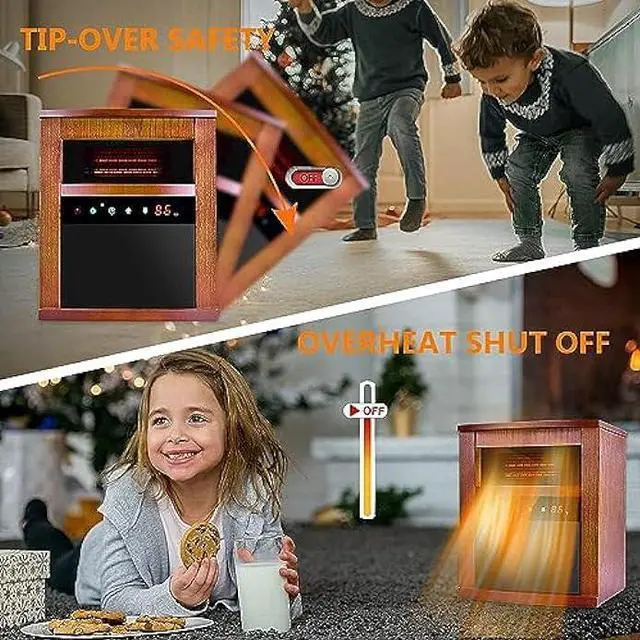 Alt view image 5 of 5 - Air Choice Electric Space Heater, 1500W Infrared Heater w/ 3 Heating Mode, Thermostat, Remote Control & 12h Timer, Small Portable Room Heaters for Indoor Use, Bedroom, Office, Living Room, Dark Walnut