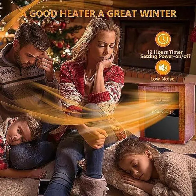 Alt view image 4 of 5 - Air Choice Electric Space Heater, 1500W Infrared Heater w/ 3 Heating Mode, Thermostat, Remote Control & 12h Timer, Small Portable Room Heaters for Indoor Use, Bedroom, Office, Living Room, Dark Walnut