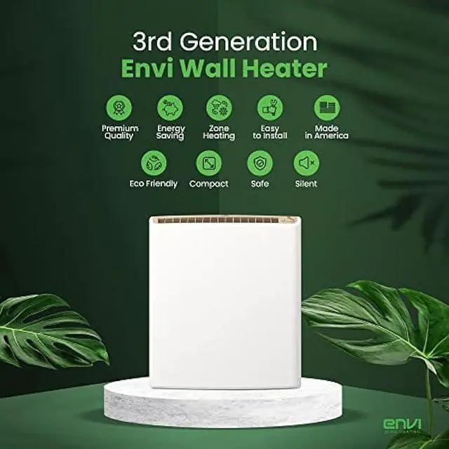 Alt view image 6 of 6 - Envi Plug-in Electric Panel Wall Heaters for Indoor Use, Energy Efficient 24/7 Heating w/Safety Sensor Protection, Patented Quiet Fan-less Design, Easy 2-Min Install, Space Heater, Made in USA