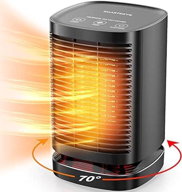 SmartDevil Space Heater, 70° Oscillating Portable Electric Heater,  1500W/800W PTC Ceramic Small Space Heater with 3 Modes, Mini Heater for  Office, Desk, Bedroom, Indoor (Black) 