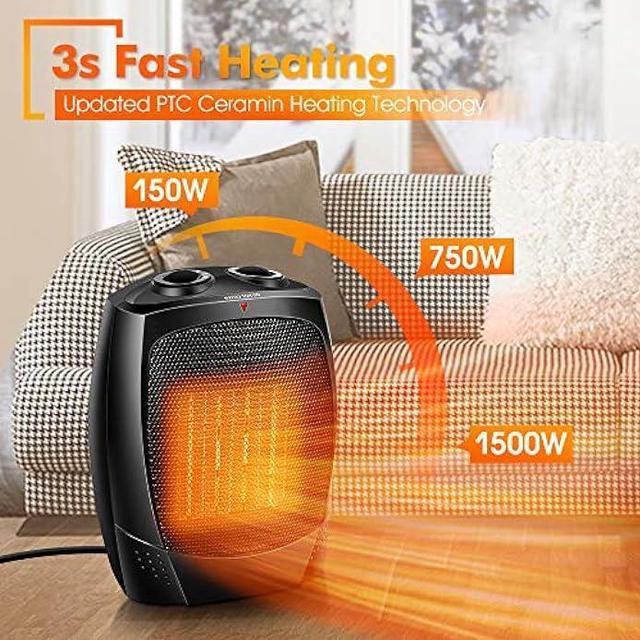 Space Heater, 1500W Ceramic Desk Space Heaters for Indoor Use, 3s