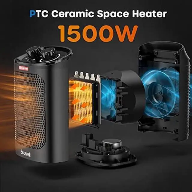 Alt view image 5 of 7 - ECOWELL 1500W Portable Space Heater for Indoor Use, 60°Oscillating,Small Electric Heater Fan with Adjustable Thermostat for Bedroom Office Desk