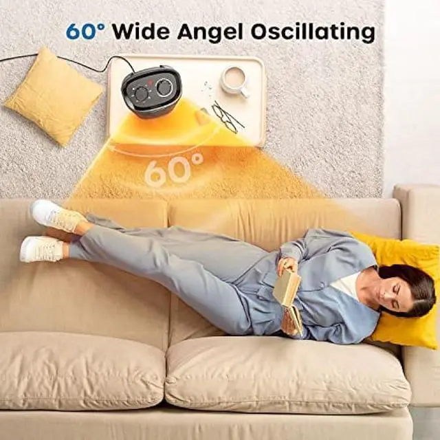 Alt view image 6 of 7 - ECOWELL 1500W Portable Space Heater for Indoor Use, 60°Oscillating,Small Electric Heater Fan with Adjustable Thermostat for Bedroom Office Desk