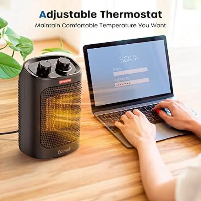 Alt view image 7 of 7 - ECOWELL 1500W Portable Space Heater for Indoor Use, 60°Oscillating,Small Electric Heater Fan with Adjustable Thermostat for Bedroom Office Desk