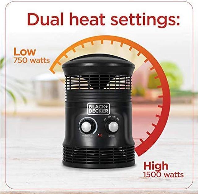 BLACK+DECKER Electric Heater, 360° Surround Portable Heater, Mini Heater  with Fan & Adjustable Thermostat, Space Heater with 3 Settings & Manual