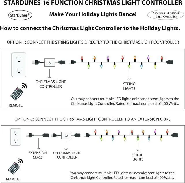 Alt view image 6 of 7 - StarDunes Christmas Light Controller - 16 Dazzling Flash/Fade Functions, 5 Timer Functions, Full Function Remote