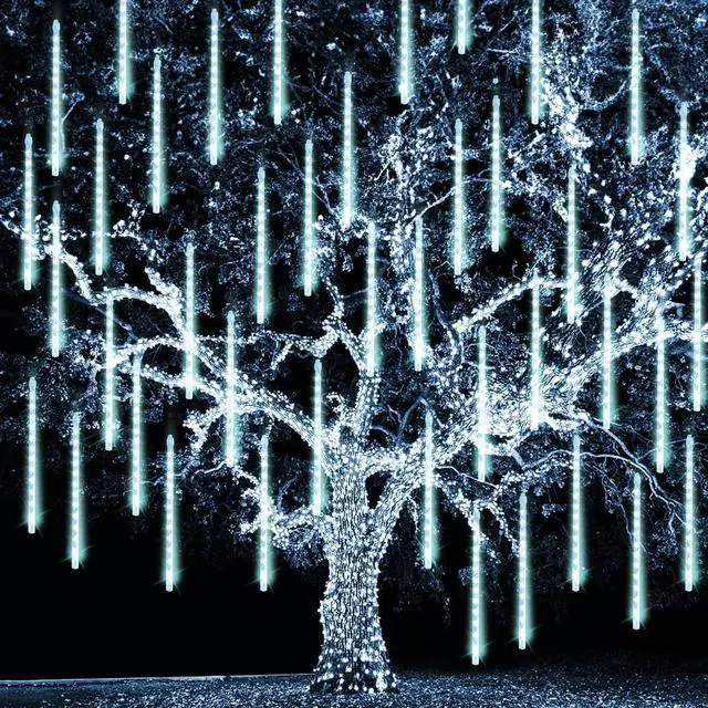 Main image of TW SHINE Christmas Meteor Shower Lights Outdoor, 864 LED 12" 24 Tubes Waterproof Snow Falling Rain Icicle Xmas Lights Decorations, White