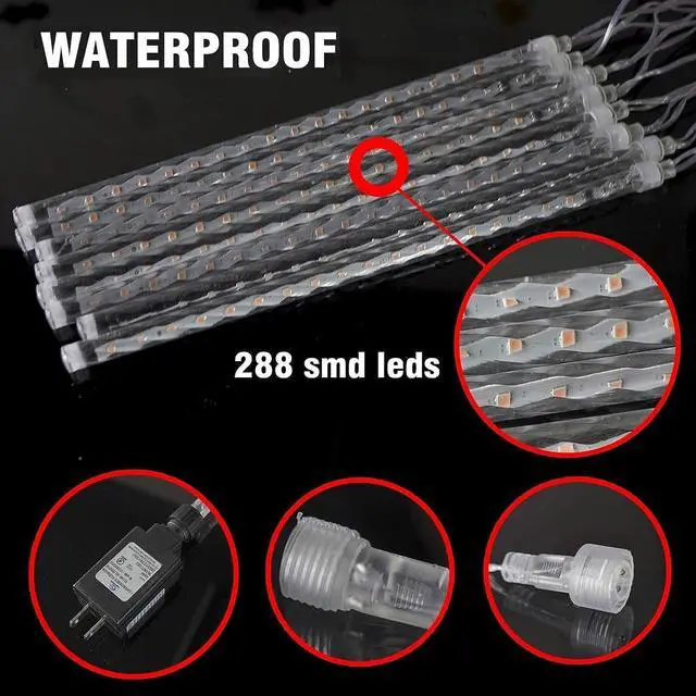 Alt view image 5 of 7 - TW SHINE Christmas Meteor Shower Lights Outdoor, 864 LED 12" 24 Tubes Waterproof Snow Falling Rain Icicle Xmas Lights Decorations, White