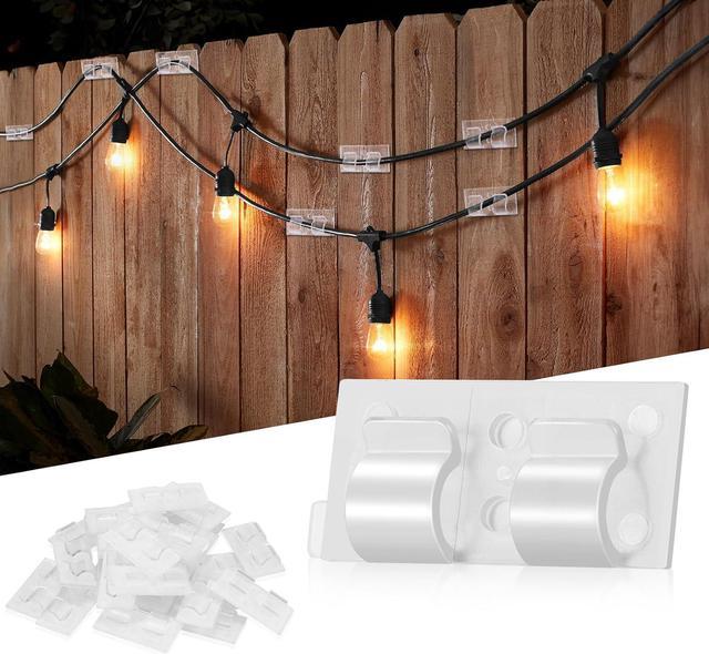 30 Pack Hooks for Outdoor String Lights; Outdoor Light Clips for String  Lights with Large Waterproof Adhesive Strips, Dual-Head Sturdy String Light