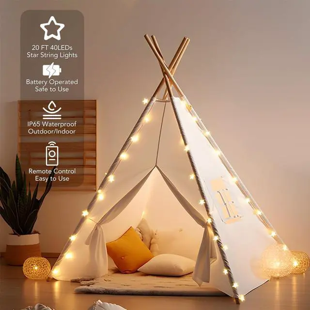 Alt view image 2 of 7 - Tasodin Star String Lights Battery Operated Waterproof 40 LED 20 FT Star Fairy String Lights with Remote Control for Home, Party, Christmas, Wedding, Garden Decoration, Warm White