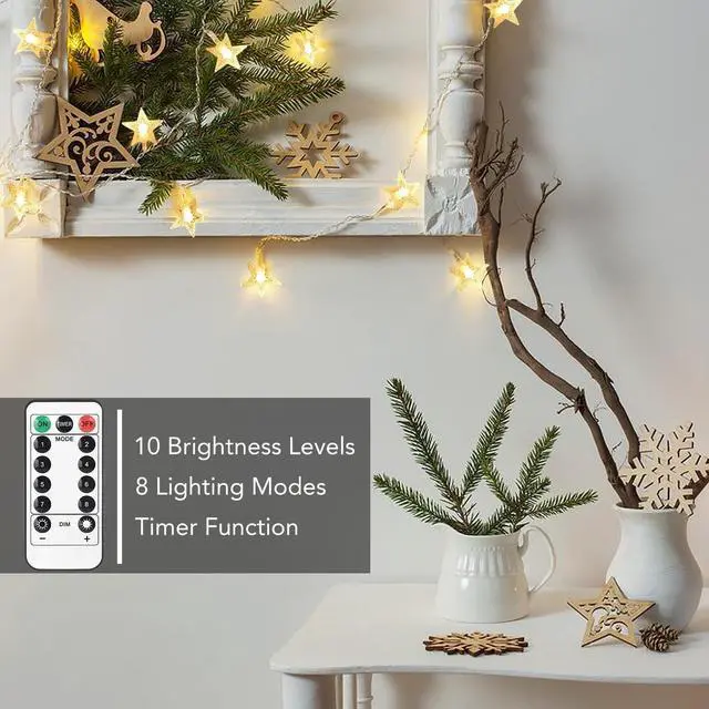 Alt view image 3 of 7 - Tasodin Star String Lights Battery Operated Waterproof 40 LED 20 FT Star Fairy String Lights with Remote Control for Home, Party, Christmas, Wedding, Garden Decoration, Warm White