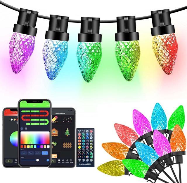 Dynamic C9 Christmas Lights Outdoor RGB, 33Ft 50 LED Smart Christmas Lights  APP Remote Controlled DIY Color Changing C9 String Lights Connectable  Waterproof Music Lights for Eaves Xmas Decoration 