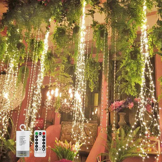 Main image of 2 Pack 220 LED Firefly Bunch Lights Battery Operated, 8 Flashing Modes Waterproof Copper Wire Waterfall Lights, Remote Controlled Timer and Hooks, Fairy Lights for Indoor Outdoor Decor (Warm White)