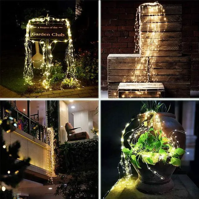 Alt view image 6 of 7 - 2 Pack 220 LED Firefly Bunch Lights Battery Operated, 8 Flashing Modes Waterproof Copper Wire Waterfall Lights, Remote Controlled Timer and Hooks, Fairy Lights for Indoor Outdoor Decor (Warm White)