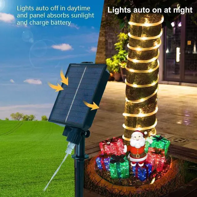 Alt view image 4 of 7 - 18 Colors 33FT Solar Rope Lights Outdoor Waterproof LED, Color Changing 100 LED Rope Lights Blue Green Pink Fairy String Tube Lights Remote Timer for Trampoline Garden Fence Tree Party Christmas Decor