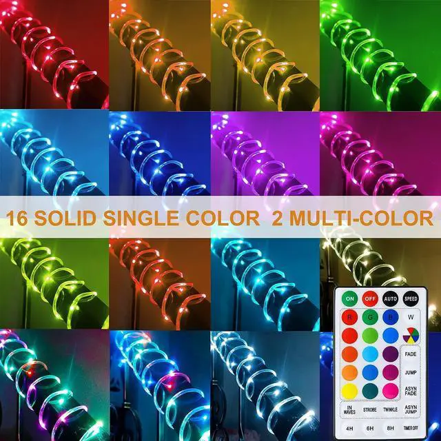 Alt view image 2 of 7 - 18 Colors 33FT Solar Rope Lights Outdoor Waterproof LED, Color Changing 100 LED Rope Lights Blue Green Pink Fairy String Tube Lights Remote Timer for Trampoline Garden Fence Tree Party Christmas Decor