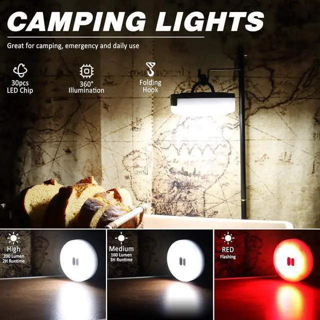 Alt view image 4 of 6 - DIBMS 1-Pack Camping String Light w/Lamp, 32.8FT Rechargeable Waterproof LED Hanging Light for Outdoor Camping Awning Tent Garden Party Festival Decor
