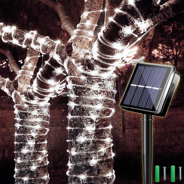 300 LED Solar Rope Lights Outdoor 99 FT Bright Solar Garden String Lights  Durable 8 Modes Outdoor Fairy Lights Waterproof Solar Garden Decorative  Lights for Fence Patio Decor (White) 