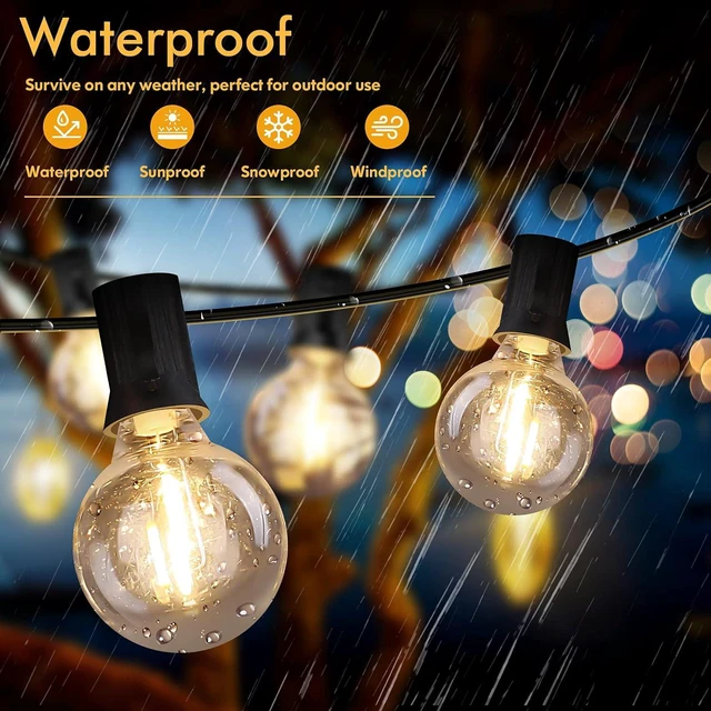 Alt view image 3 of 7 - 100FT LED Outdoor String Lights Patio Light with 52 Shatterproof G40 Dimmable Globe Bulb, 2-Pack 50FT Waterproof Outside Hanging String Light for Christmas Backyard Porch Balcony Gazebo Party