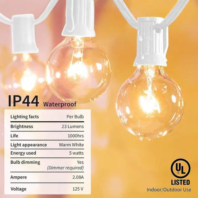 Alt view image 4 of 7 - Afirst White Outdoor String Lights 50FT with 53 Glass Bulbs Waterproof Patio Lights for Wedding Home Garden Backyard Party