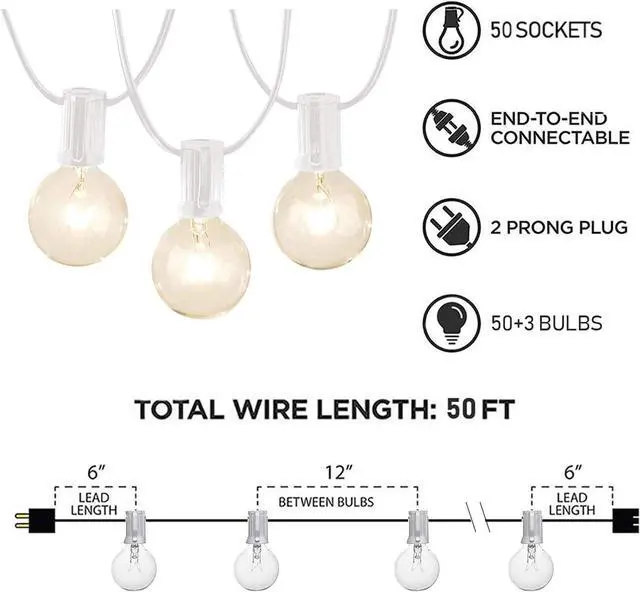 Alt view image 5 of 7 - Afirst White Outdoor String Lights 50FT with 53 Glass Bulbs Waterproof Patio Lights for Wedding Home Garden Backyard Party