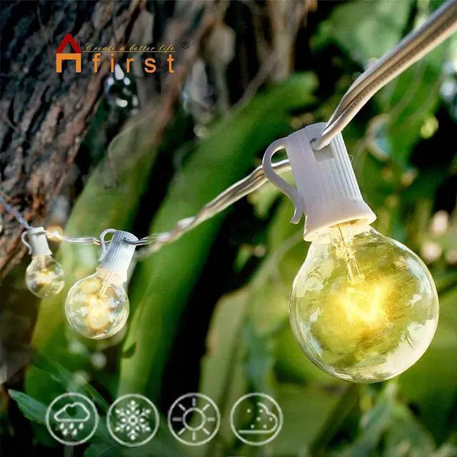 Alt view image 6 of 7 - Afirst White Outdoor String Lights 50FT with 53 Glass Bulbs Waterproof Patio Lights for Wedding Home Garden Backyard Party