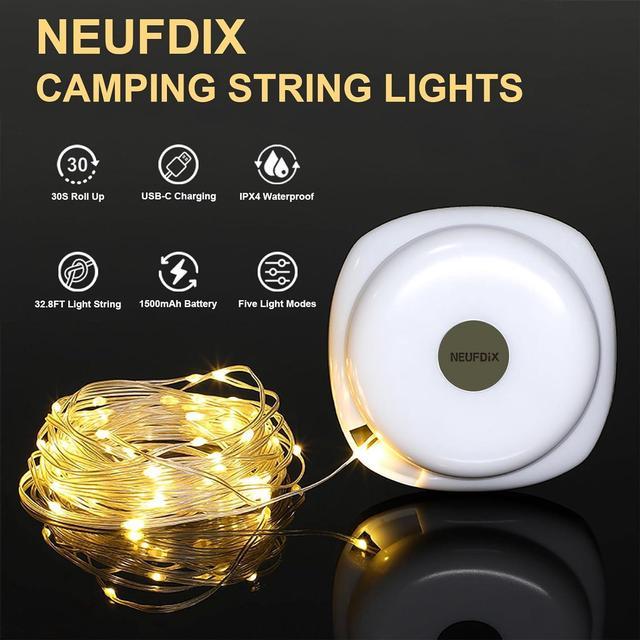 Camping Lights String (32.8FT), 2 in 1 Outdoor String Lights with 5 Modes  Adjustable, Led String Lights Outdoor Waterproof IPX4 USB-C Rechargeable  for Tent, Camping, Yard, Christmas Lights Decoration 