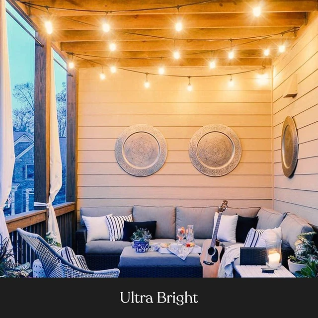 Alt view image 4 of 7 - Brightech Ambience Pro Incandescent Outdoor String Lights - Commercial Grade Waterproof Patio Lights with 48 Ft Dimmable Edison Bulbs, Porch String Lights for Patio, Backyard - 15 Bulbs 11W